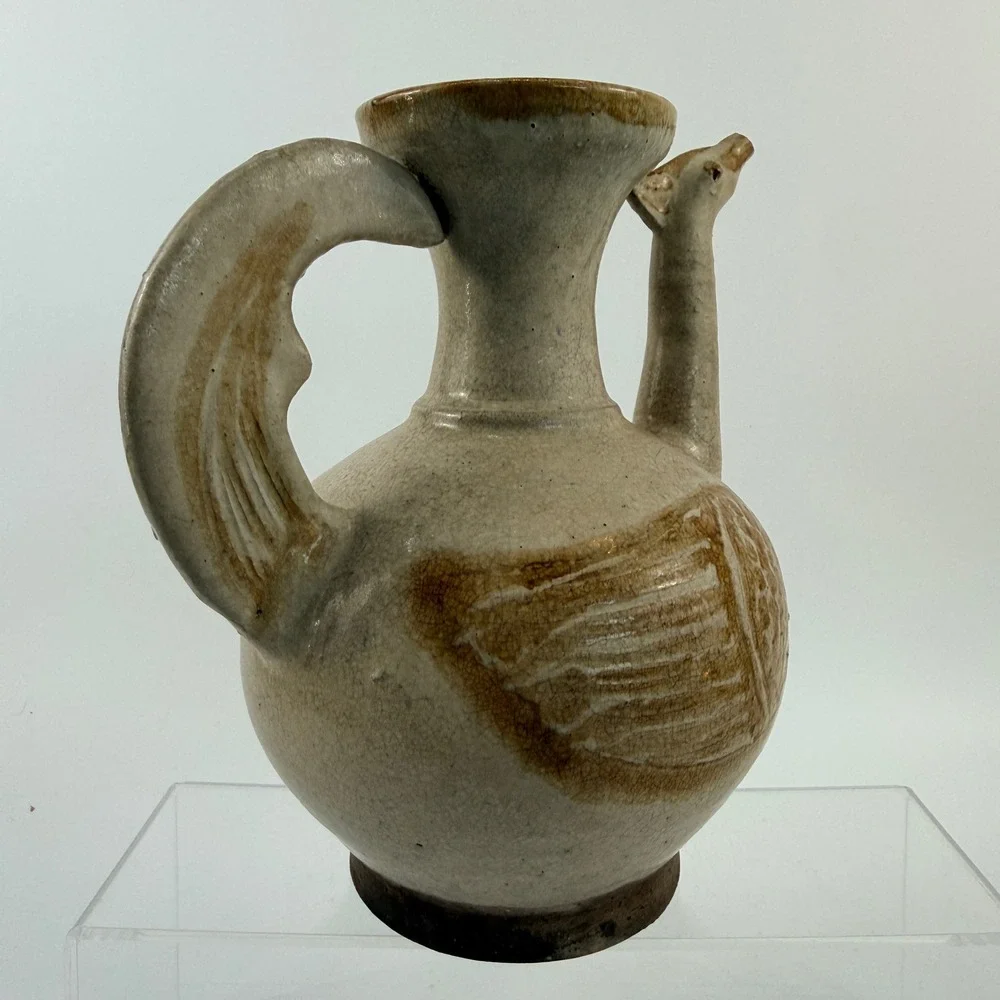 Vintage Thai‎ Sawankhalok Style Bird Ewer Celadon Glaze Pottery Goose Pitcher 8